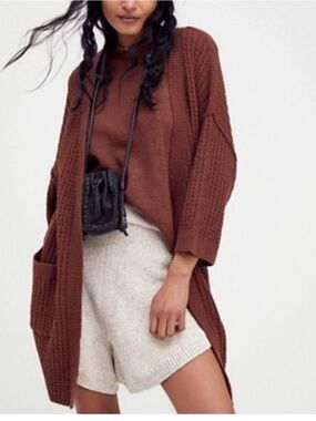 Free people Cozy oversize  Brown Open-Front Knit Cardigan size medium